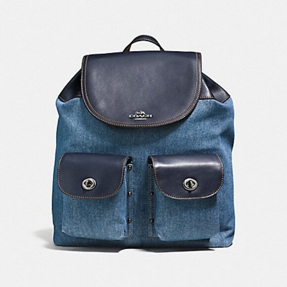 Coach Billie Blue Jean Denim Leather Backpack - Picture 1 of 9